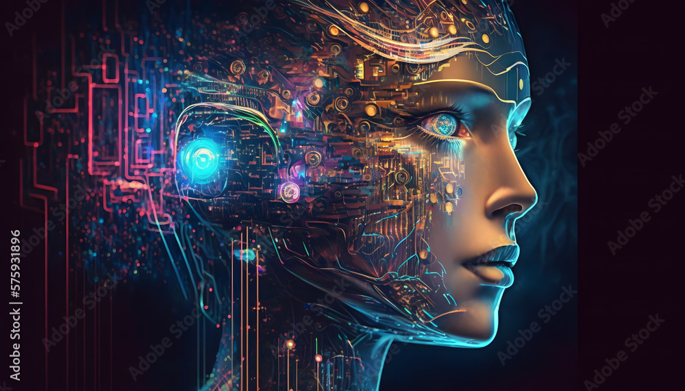 android head with circuit board inside, generative AI android head with circuit board inside, generative AI