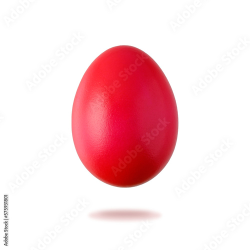 Red painted natural easter chicken egg flying isolated