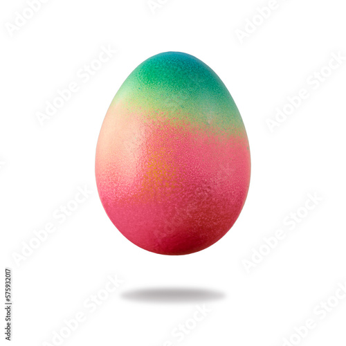 Colorful painted natural easter chicken egg flying isolated 
