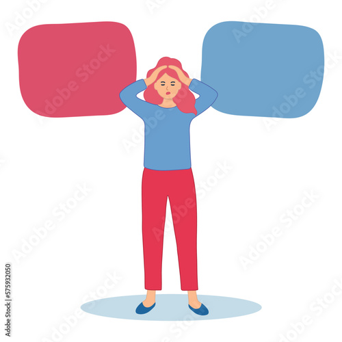 The woman is holding her head. Unable to choose between two options.
