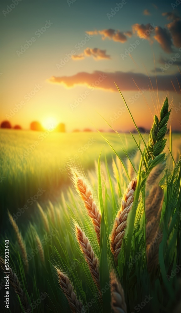 Beautiful wheat field in the sunset made with generative ai
