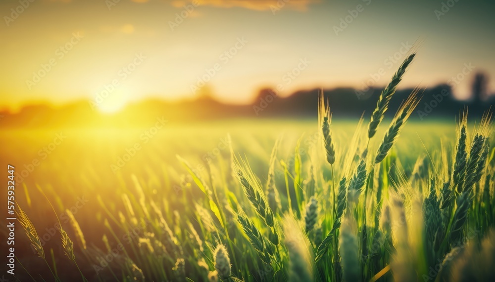 Beautiful wheat field in the sunset made with generative ai