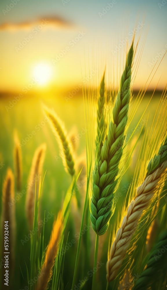 Beautiful wheat field in the sunset made with generative ai Beautiful wheat field in the sunset made with generative ai