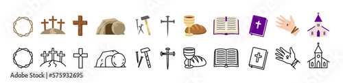 Fotografia, Obraz He is risen icons set. Religion icons set.