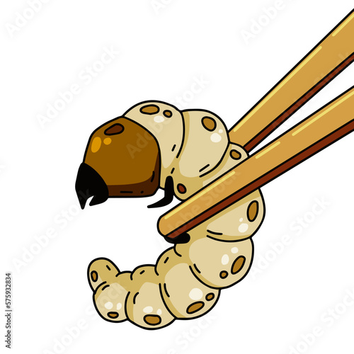 Edible larva. Eating caterpillar