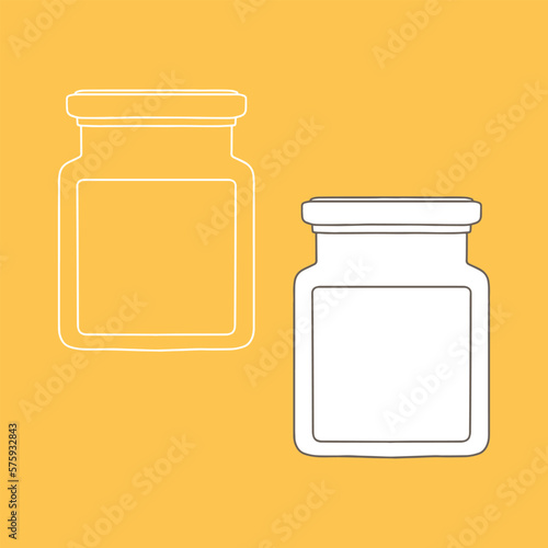 Jar with lid and label. Outline vector realistic mockup.