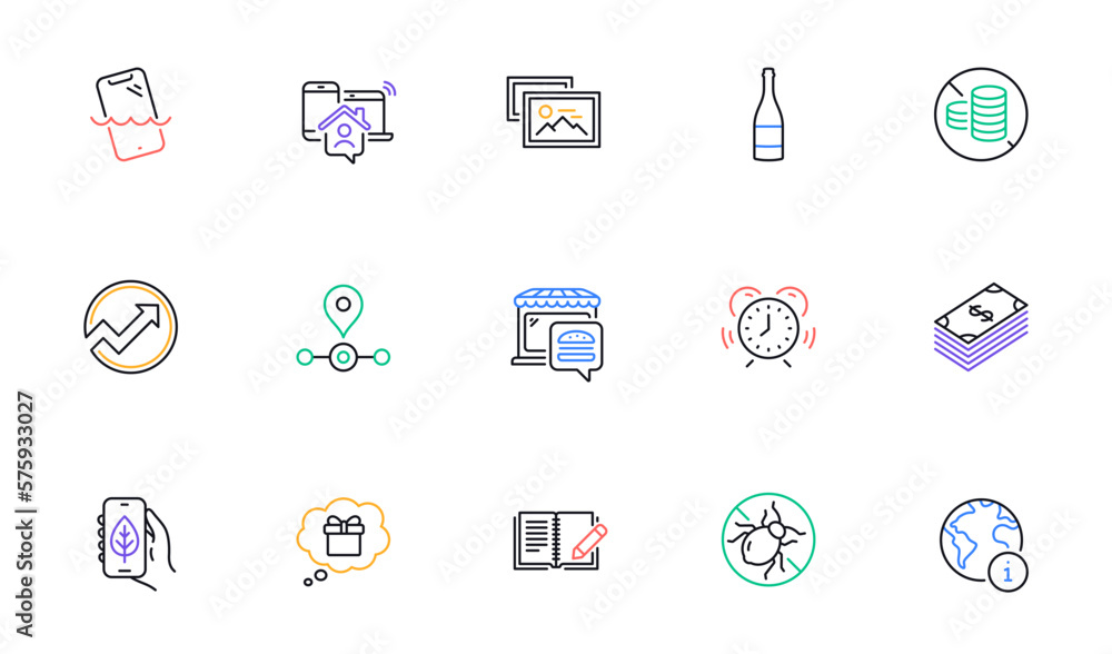 Work home, Time management and Gift dream line icons for website, printing. Collection of Photo album, Feedback, Smartphone waterproof icons. Internet, Dollar, Champagne bottle web elements. Vector Work home, Time management and Gift dream line icons for website, printing. Collection of Photo album, Feedback, Smartphone waterproof icons. Internet, Dollar, Champagne bottle web elements. Vector