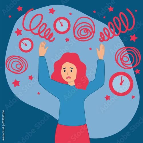 Lack of time. Man  stretches his hand to flying clock, employee tries to have time to complete project by deadline. Bad time management and lazy character. cartoon flat vector illustration