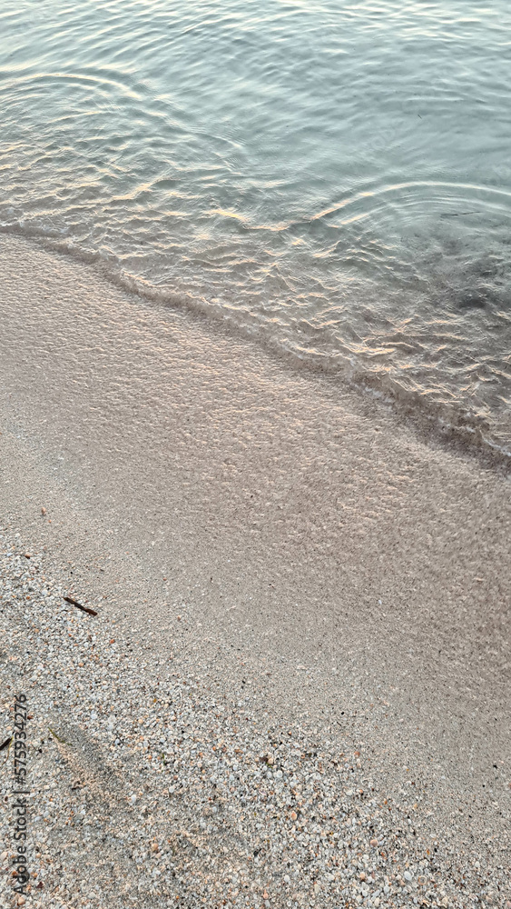 Beautiful beach at Alcudia Bay at sunrise. Ocean waves at sunrise. Ocean waves. Beautiful beach at Alcudia Bay at sunrise. Ocean waves at sunrise. Ocean waves.
