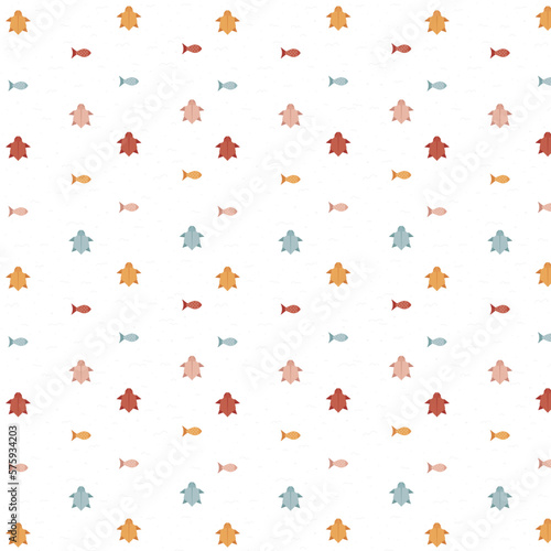 Seamless pattern with illustrations of turtles and fish  minimalism  simple pattern  vector