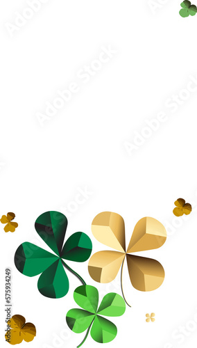 Green And Brown Origami Paper Clover Leaves Decorated Background And Space For Text or Message. Happy St. Patrick's Day Vertical Banner Design.