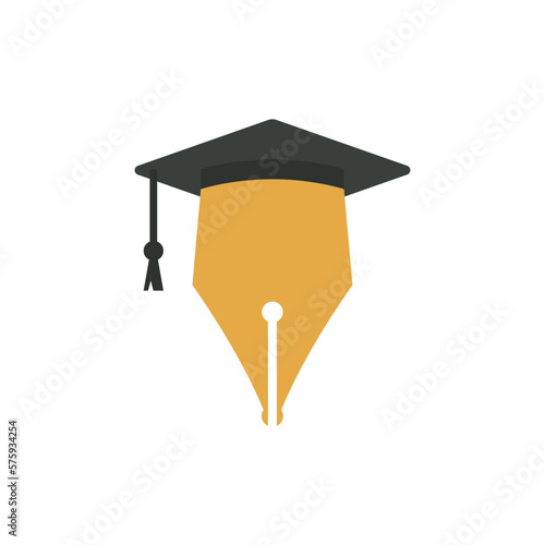 Graduation hat with fountain pen. Vector illustration.