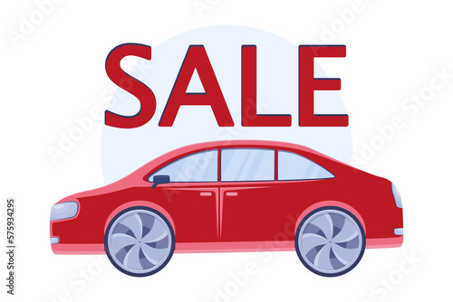 Side view car illustration  concept of selling or buying a car at a discounted price  car clipart with sale inscription
