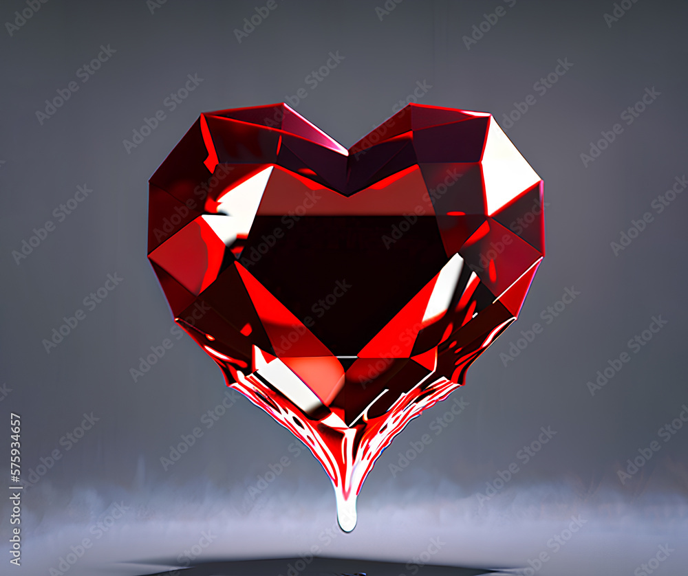 Red heart shaped diamond. Generative AI