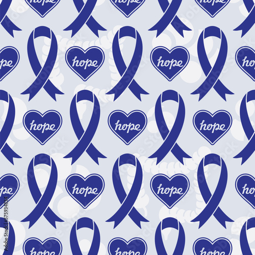Colorectal cancer awareness month seamless pattern with ribbon dan heart. CMYK color mode ready to print.