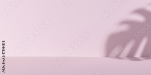 Panoramic of Minimalist studio with natural light on pink background for product display. Empty podium platform © ImagesRouges