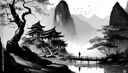 Chinese landscape ink painting