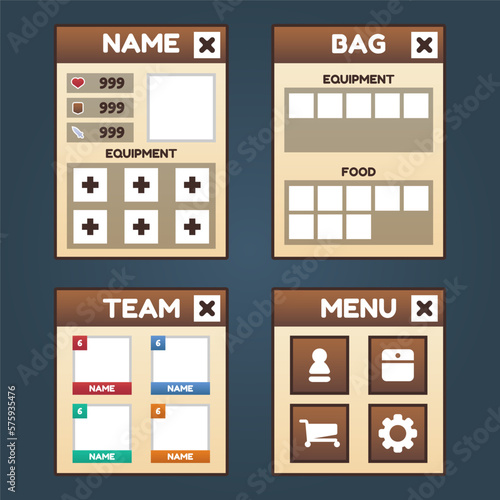 Set of game menu selection for rpg and adventure game