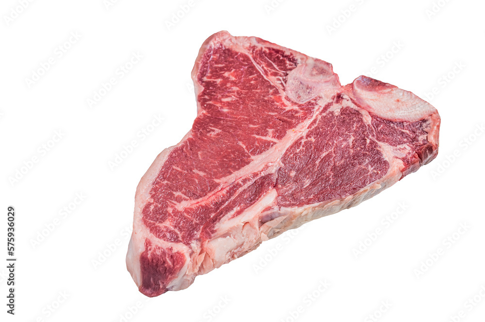 Porterhouse T-bone  raw beef meat Steak. Isolated, transparent background