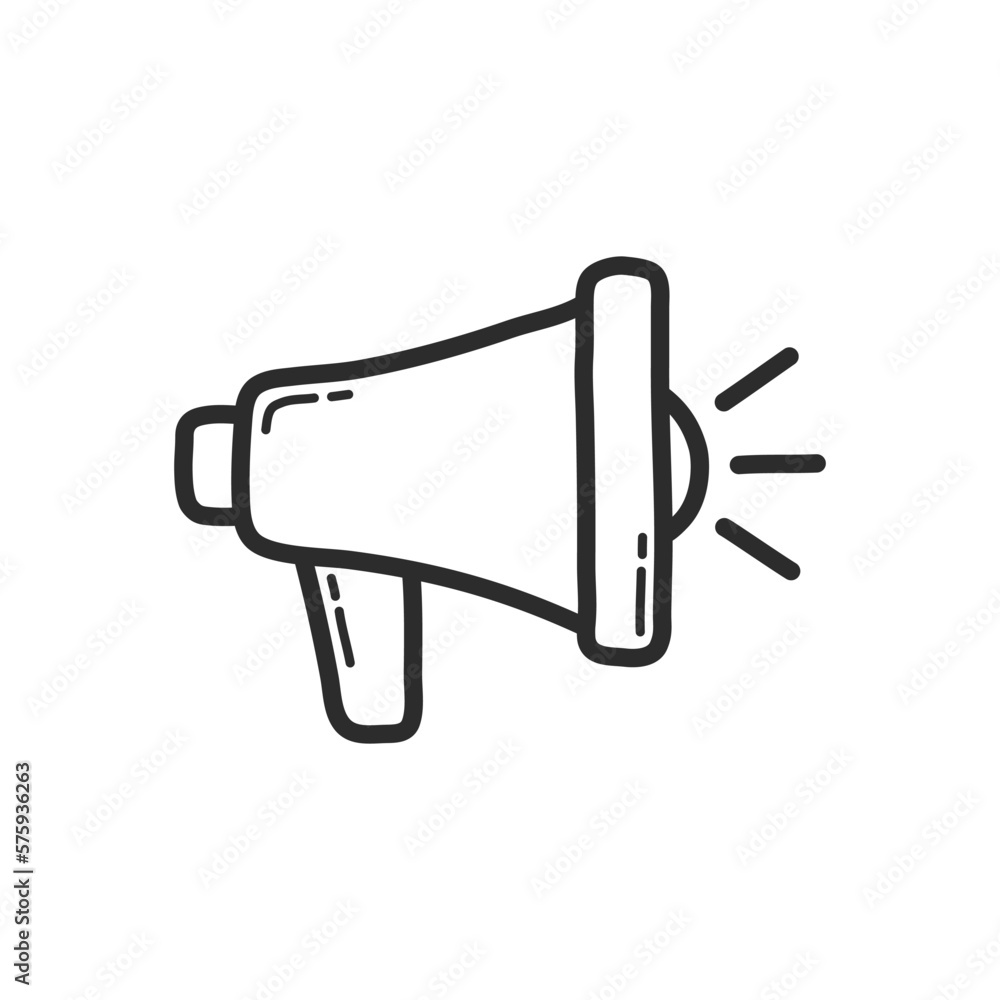 Loudspeaker or megaphone icon. Hand drawing design style. Vector. Loudspeaker or megaphone icon. Hand drawing design style. Vector.