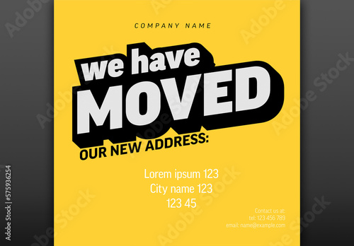 Obraz na płótnie We have moved yellow minimalistic flyer template w salonie