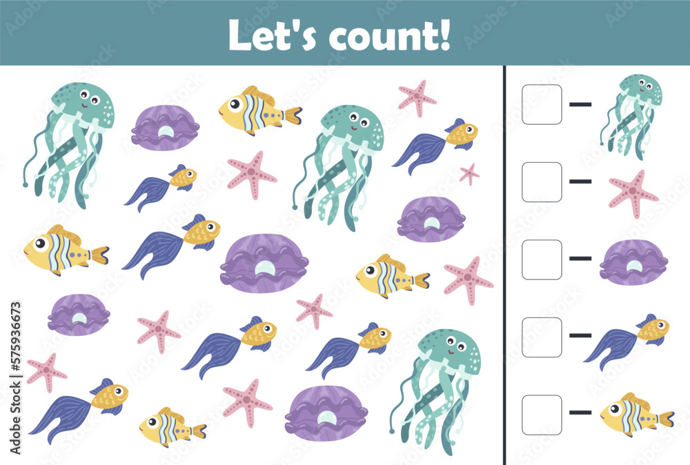 Counting game for kids, allows you to master math counting. Printable training sheet