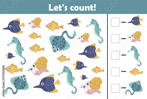 Counting game for kids, allows you to master math counting. Printable training sheet