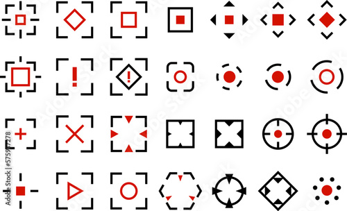 Isolated targets collection. Hud elements, digital technologies signs for design. Black and red sights, vector collection