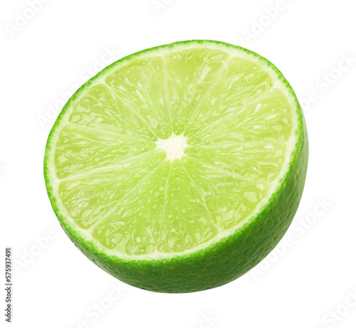 Natural fresh lime half isolated, transparent png, PNG format, cut out.