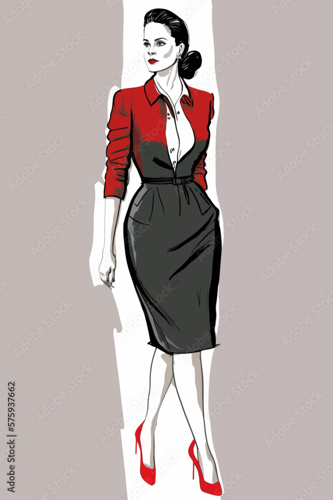 Business woman fashion sketch. Women`s history month graphics resource. Business woman fashion sketch. Women`s history month graphics resource.