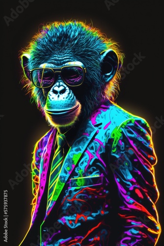 A portrait of an anthropomorphic ape or monkey in a business suit (generative ai) © Marpe