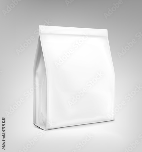 Realistic stand bag mockup. Vector illustration. Half side view. Easy to use for presentation your product, idea, promo, design. EPS10.