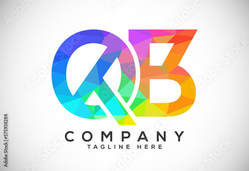Polygonal low poly letter Q B Logo Design Vector Template. QB Letter Logo Design