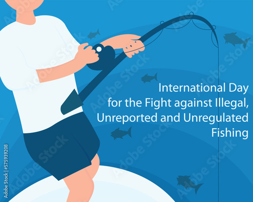 illustration vector graphic of a fisherman by the pond, perfect for international day, fight against illegal, unreported and unregulated fishing, celebrate, greeting card, etc. photo