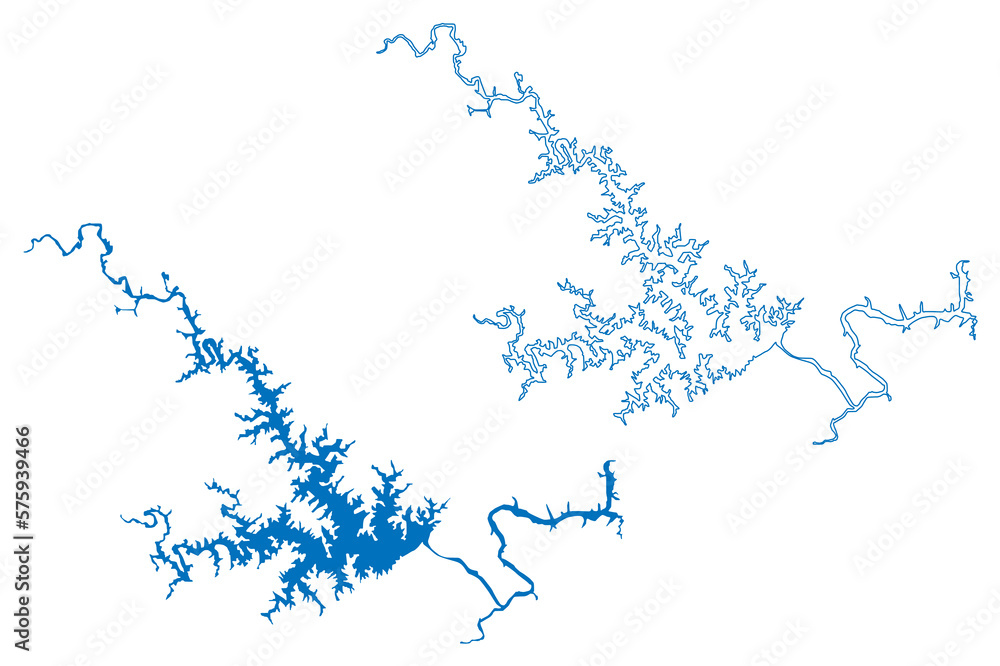 Obraz premium Lake Smith Mountain and Leesville Reservoir (United States of America, North America, us, usa, Virginia) map vector illustration, scribble sketch Soldier Creek Dam map
