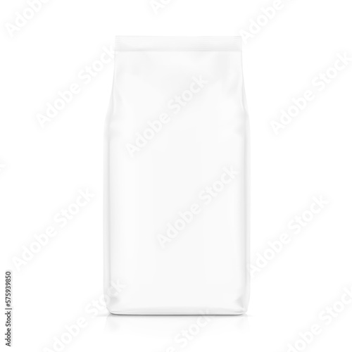 Realistic food bag mockup. Front view. Vector illustration isolated on white background. Can be use for template your design, presentation, promo, ad. EPS 10.	