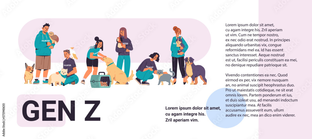 set people with pets owners and cute domestic animals having fun generation Z lifestyle concept
