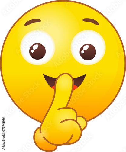 Emoticon silence. Quiet emoji shh gesture, shush silent smiley cartoon shushing face, finger shut mouth or smile lips, keep secret