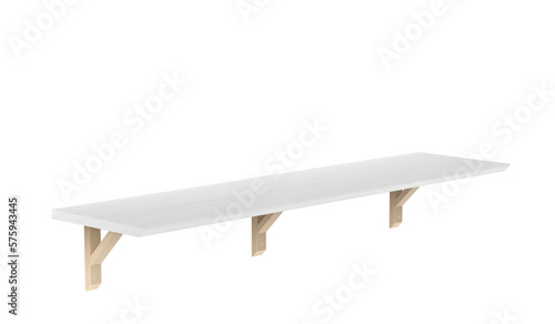 Wooden shelf with brackets on transparent background
