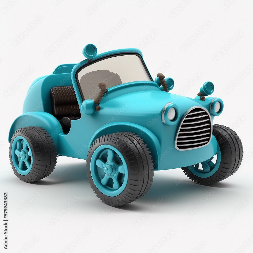Blue car kids toy isolated on wihte background, AI generated