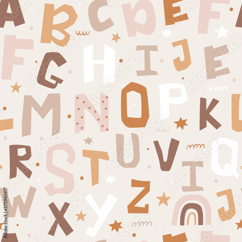 Bohemian seamless pattern with letters.