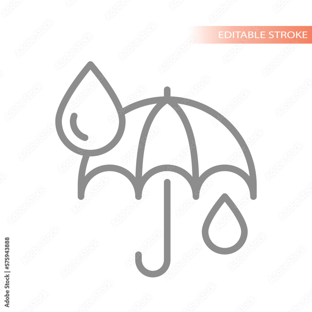 Umbrella and rain drops line vector icon. Waterproof or keep dry, water resistant symbol. Umbrella and rain drops line vector icon. Waterproof or keep dry, water resistant symbol.
