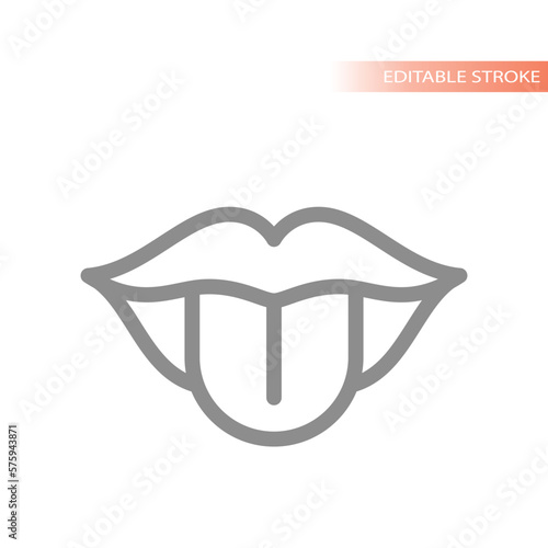 Human mouth and tongue line vector icon. Lips outline symbol.