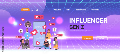 social media influencers watching live streaming generation Z lifestyle concept new demography trend with progressive youth gen