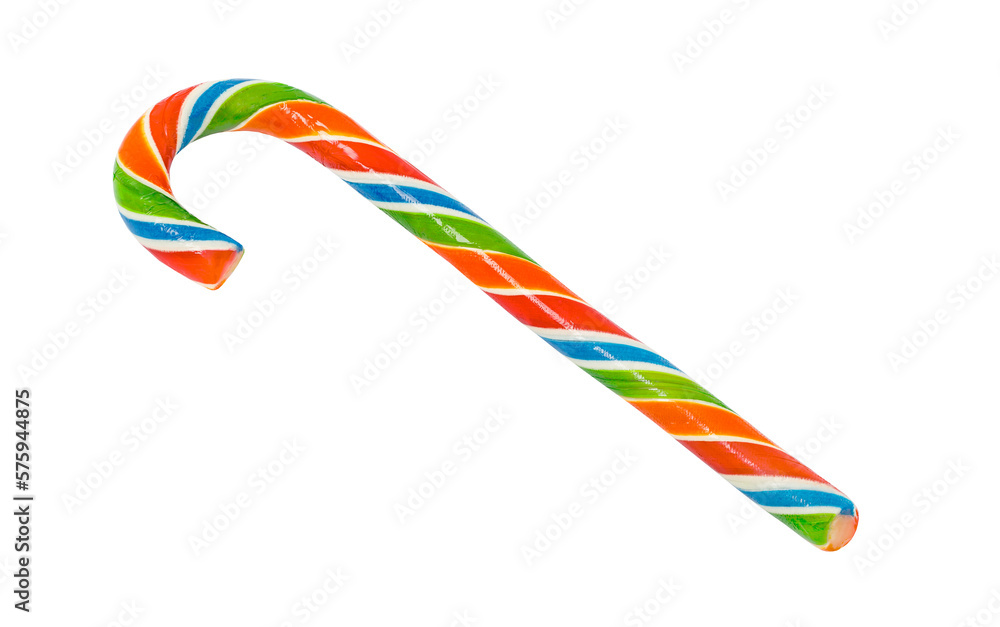 Multi colored Christmas candy cane, close-up, isolated on white background with clipping path. Multi colored Christmas candy cane, close-up, isolated on white background with clipping path.