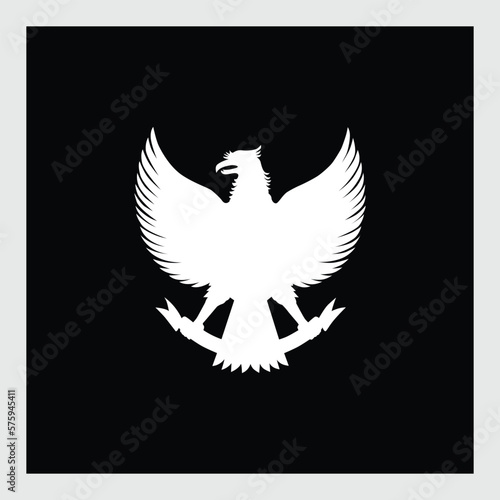 Vector Silhouette of Garuda Pancasila Indonesia in white Color Isolated on black