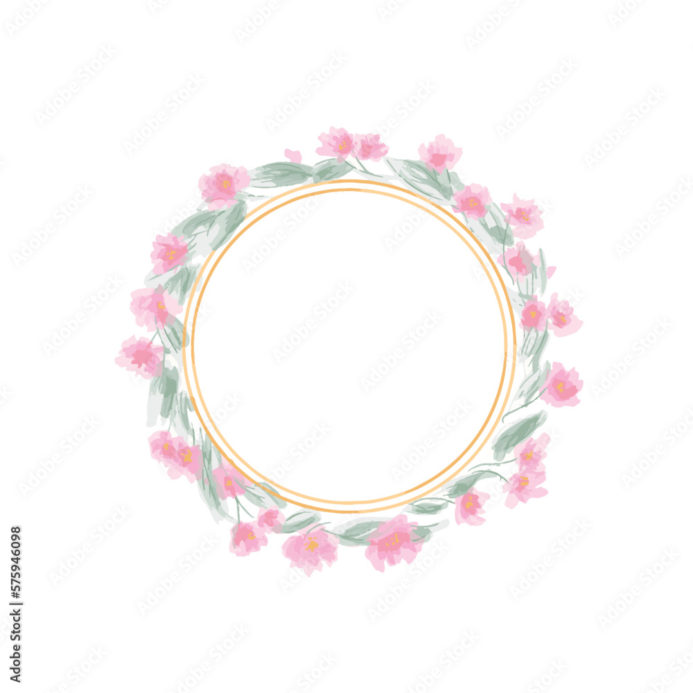 Beautiful wreath with rose flowers. Elegant floral collection with isolated sakura flowers and leaves, hand drawn watercolor. Design for invitation, wedding or greeting cards, floral logo frame vector Beautiful wreath with rose flowers. Elegant floral collection with isolated sakura flowers and leaves, hand drawn watercolor. Design for invitation, wedding or greeting cards, floral logo frame vector