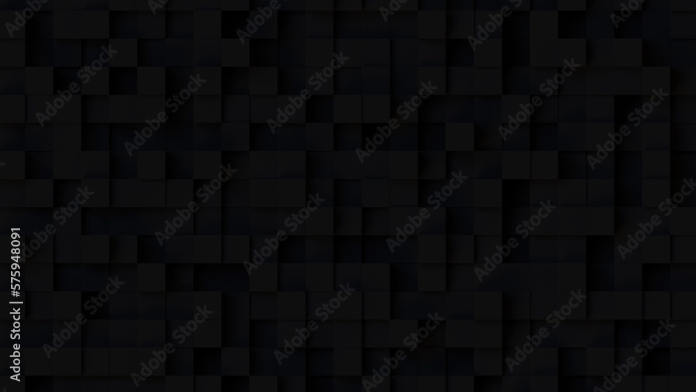 3D Futuristic cubes dark black background Abstract geometric mosaic grid Square tiles pattern