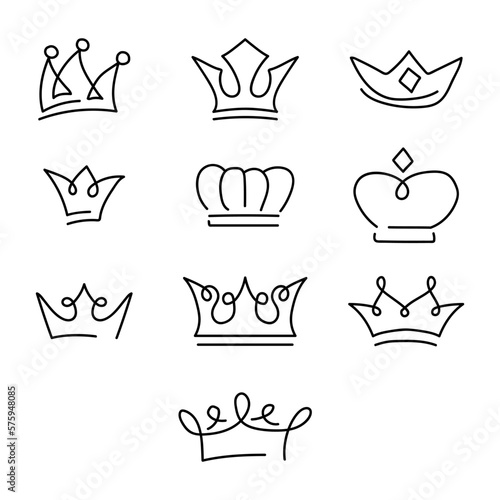 Hand drawn crowns logo and icon design set collection