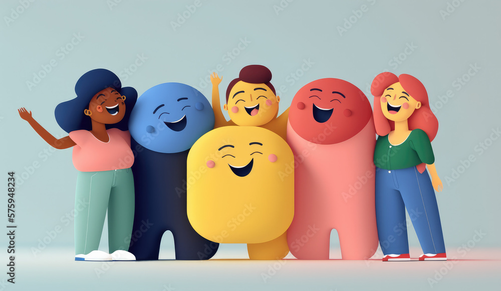 Generative AI illustration of happy cartoon friends hugging each other Generative AI illustration of happy cartoon friends hugging each other